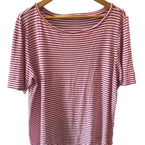 Chicos Top‎ Womens 3 XL Pink White Stripe T-Shirt Ultimate Pima Cotton Boat Neck